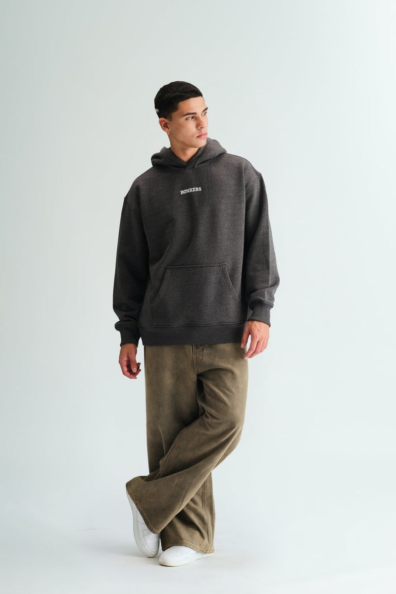 بونكرس كُرنر Signature Dark Grey Melange Hoodie For Men's - Image 5