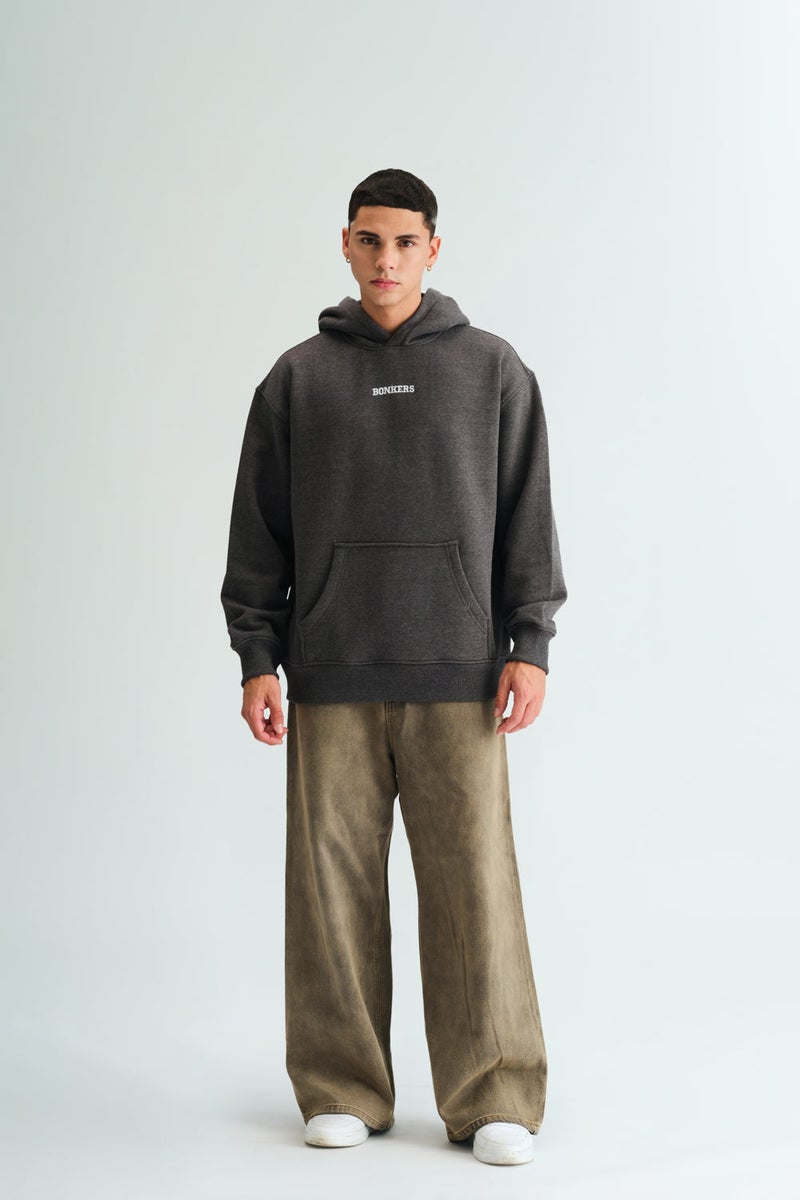 بونكرس كُرنر Signature Dark Grey Melange Hoodie For Men's - Image 4