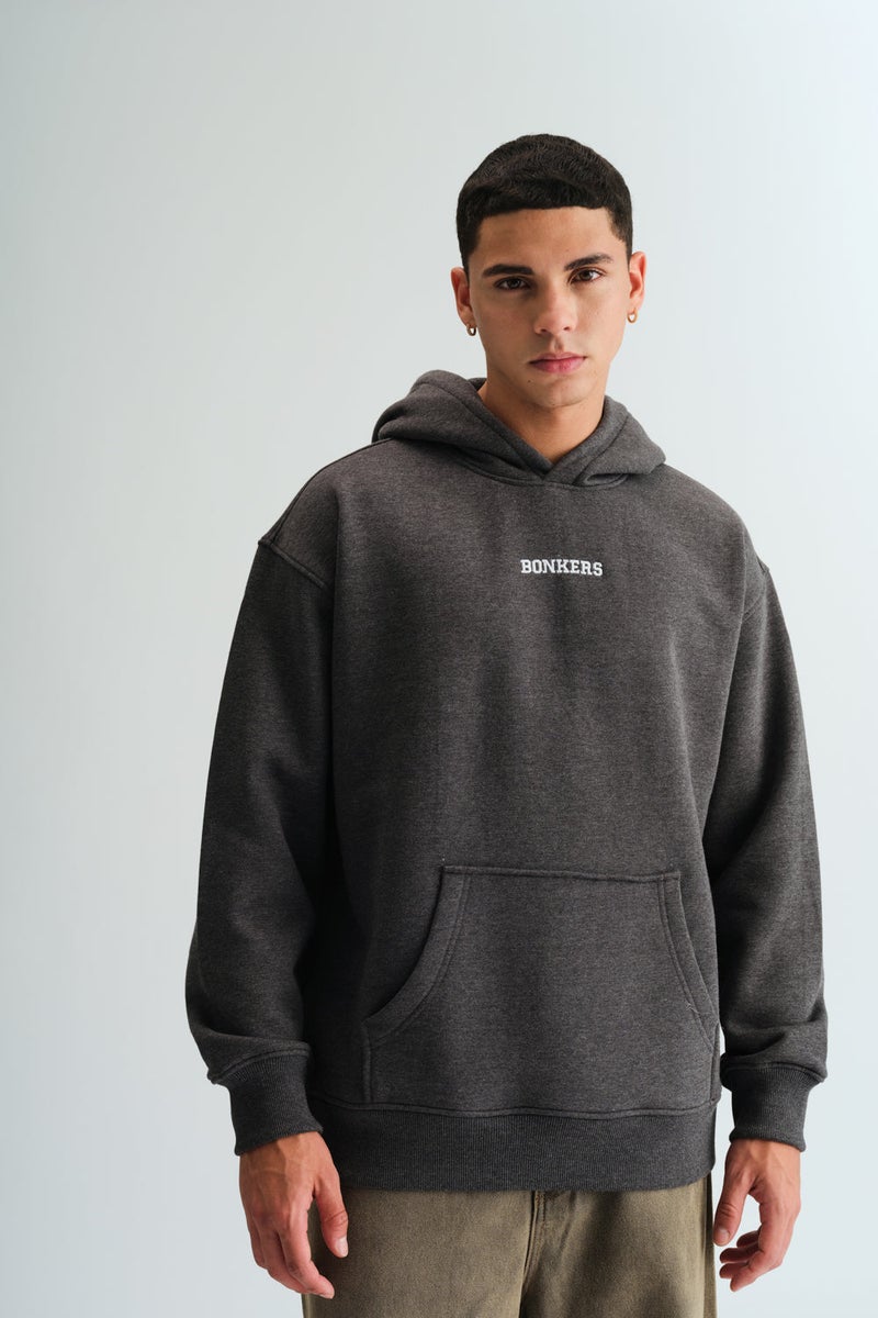 بونكرس كُرنر Signature Dark Grey Melange Hoodie For Men's - Image 2