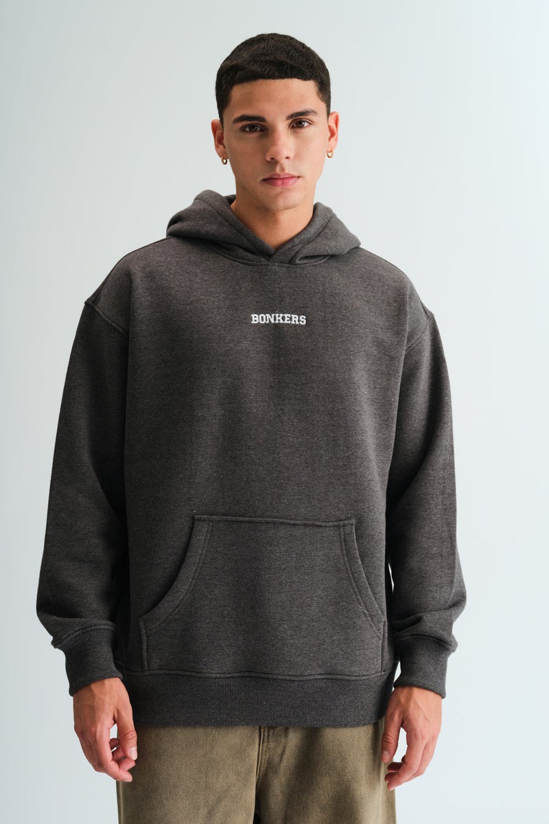 بونكرس كُرنر Signature Dark Grey Melange Hoodie For Men's - Image 1