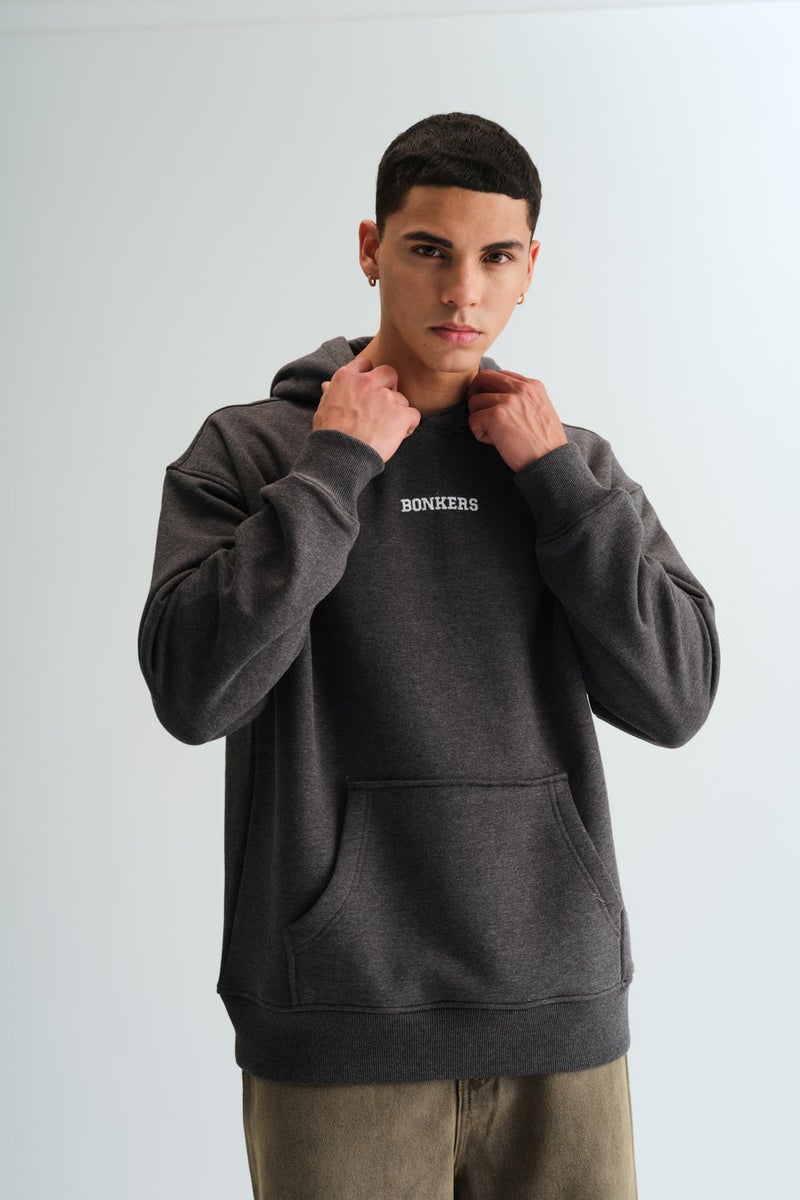بونكرس كُرنر Signature Dark Grey Melange Hoodie For Men's - Image 3