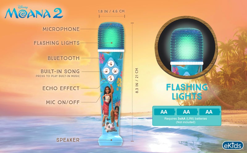 eKids Disney Moana 2 Karaoke Microphone for Kids, Bluetooth Microphone Includes Light Show (Moana) - Image 4
