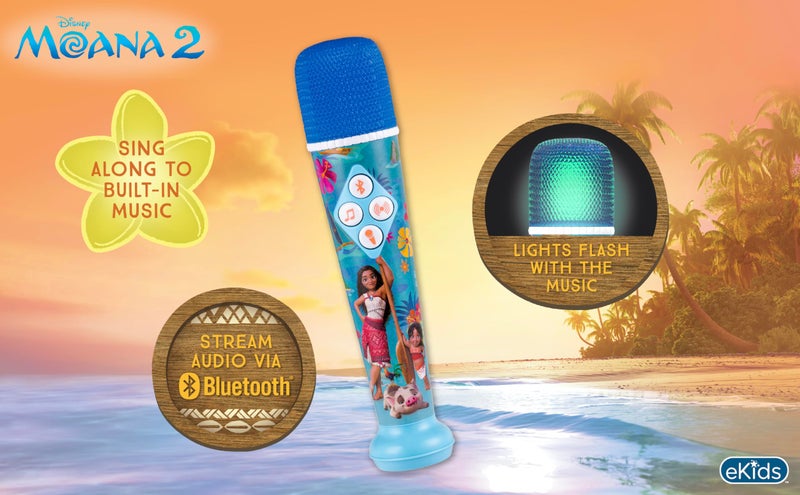 eKids Disney Moana 2 Karaoke Microphone for Kids, Bluetooth Microphone Includes Light Show (Moana) - Image 2