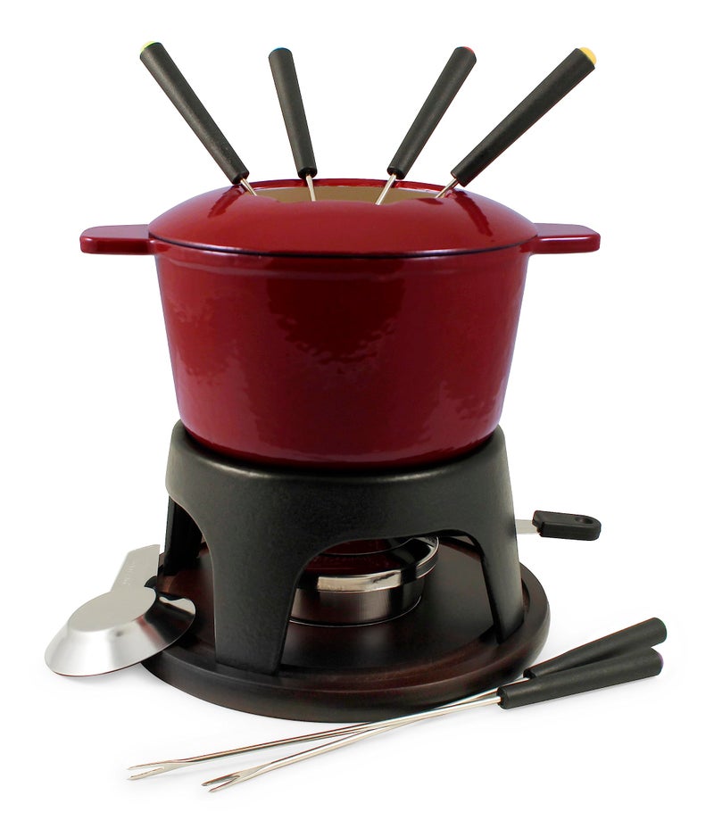 Swissmar Swissmar F66705 Sierra 16Quart Cast Iron Meat Fondue Set 11Piece Cherry Red 