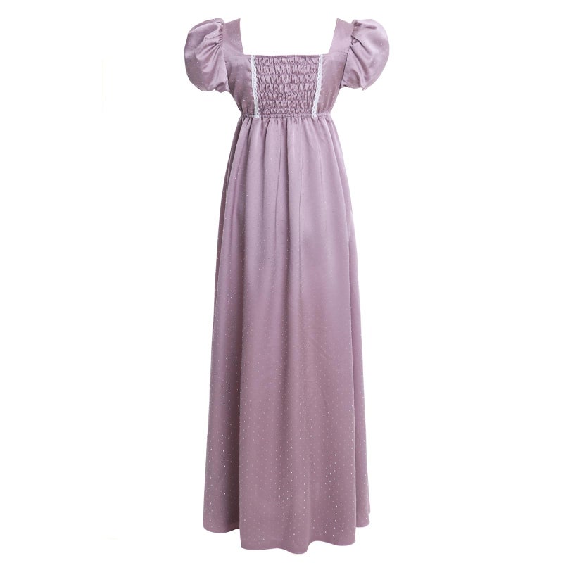 Vibsion Regency Dresses for Women Puff Sleeve Empire Waist Victorian Dress Luxurious Rhinestone Satin Party Gown S - Image 3