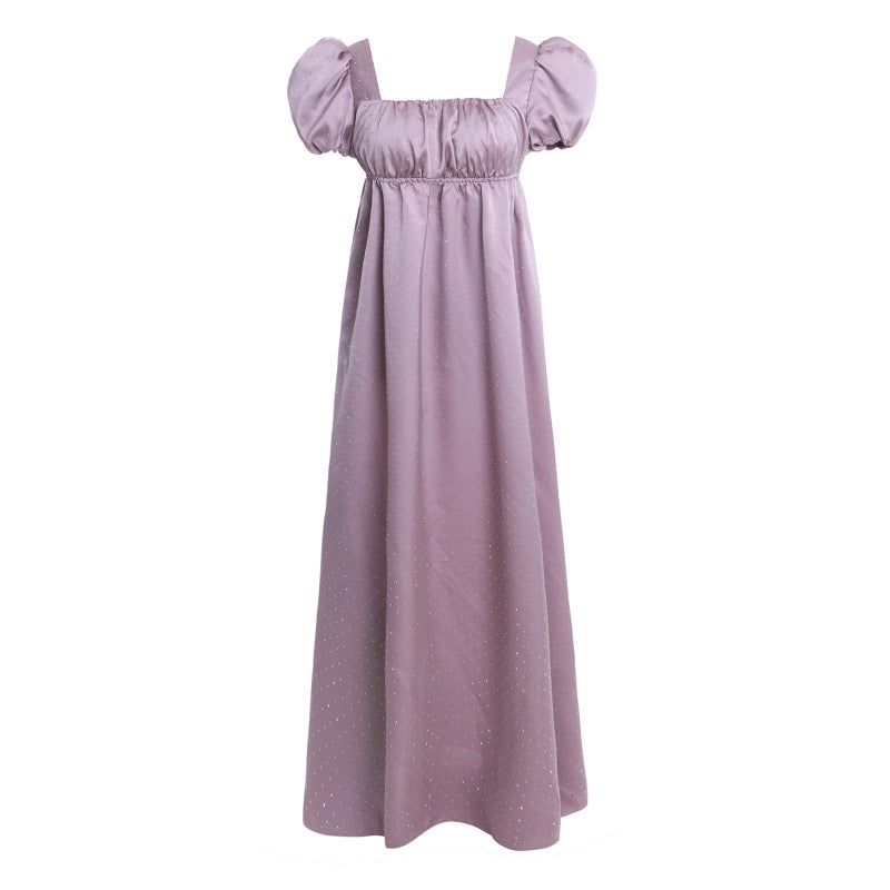 Vibsion Regency Dresses for Women Puff Sleeve Empire Waist Victorian Dress Luxurious Rhinestone Satin Party Gown S - Image 1