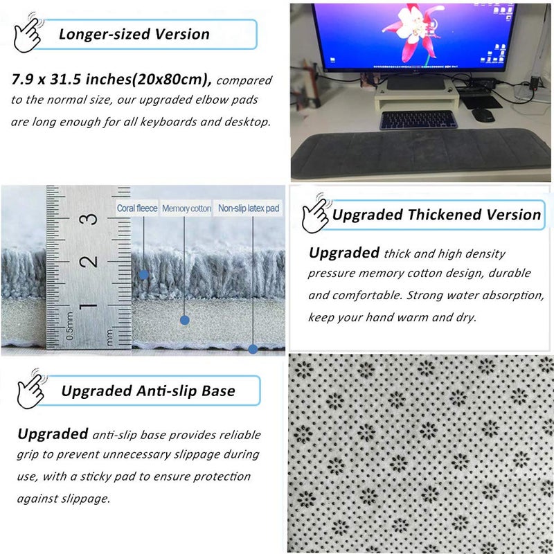CREATIEE-PRO Upgraded Computer Wrist Elbow Pad, Creatiee Premium Memory Cotton Desktop Keyboard Arm Rest Support Mat for Office Desktop Working Gaming - Less Elbow Pain(Long-Sized, 7.9 x 31.5 inch)(Gray) - Image 2