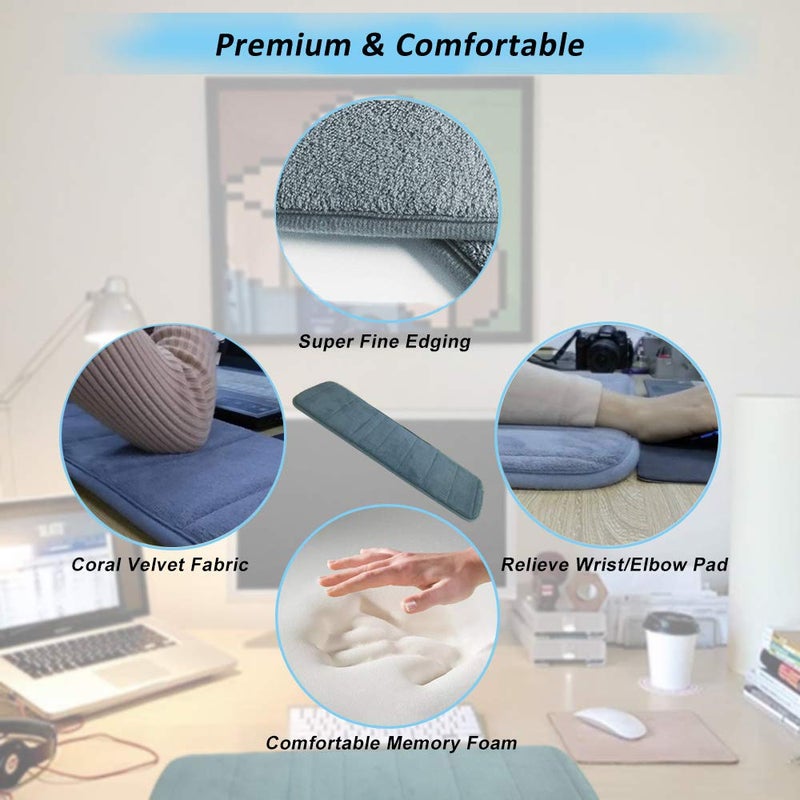 CREATIEE-PRO Upgraded Computer Wrist Elbow Pad, Creatiee Premium Memory Cotton Desktop Keyboard Arm Rest Support Mat for Office Desktop Working Gaming - Less Elbow Pain(Long-Sized, 7.9 x 31.5 inch)(Gray) - Image 4