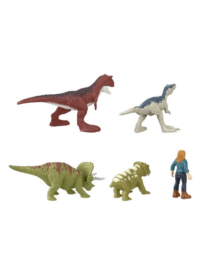 Mattel Games Jurassic World Toys Dominion Carnotaurus Clash Pack 5 Mini Toys Including 1 Human Figure & 4 Dinosaurs In Truckthemed Package  - Image 3