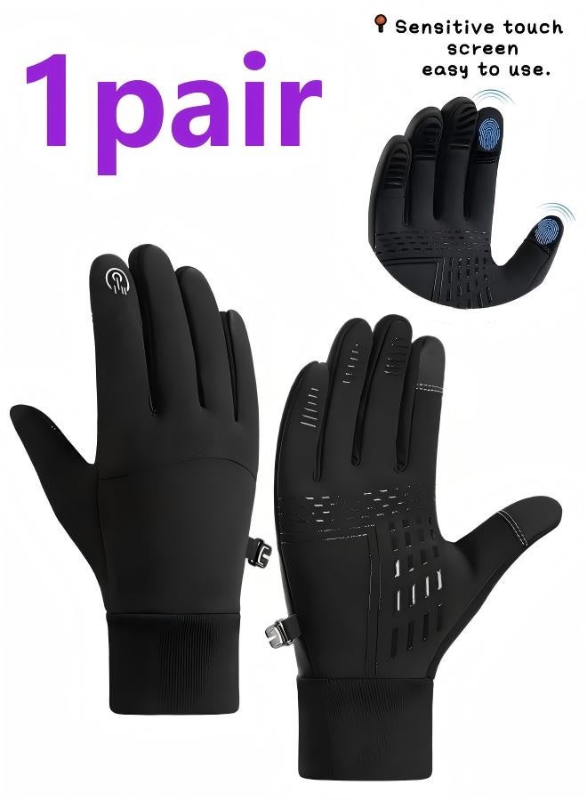 قفازات شتوية حرارية، متوافقة مع شاشات اللمس، عازلة للحرارة ومقاومة للرياح وغير قابلة للانزلاق، مثالية لركوب الدراجات والجري والقيادة، ملابس مناسبة للطقس البارد للرجال والنساء (مقاس L، أسود) - Image 1