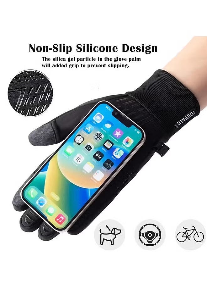 قفازات شتوية حرارية، متوافقة مع شاشات اللمس، عازلة للحرارة ومقاومة للرياح وغير قابلة للانزلاق، مثالية لركوب الدراجات والجري والقيادة، ملابس مناسبة للطقس البارد للرجال والنساء (مقاس L، أسود) - Image 4