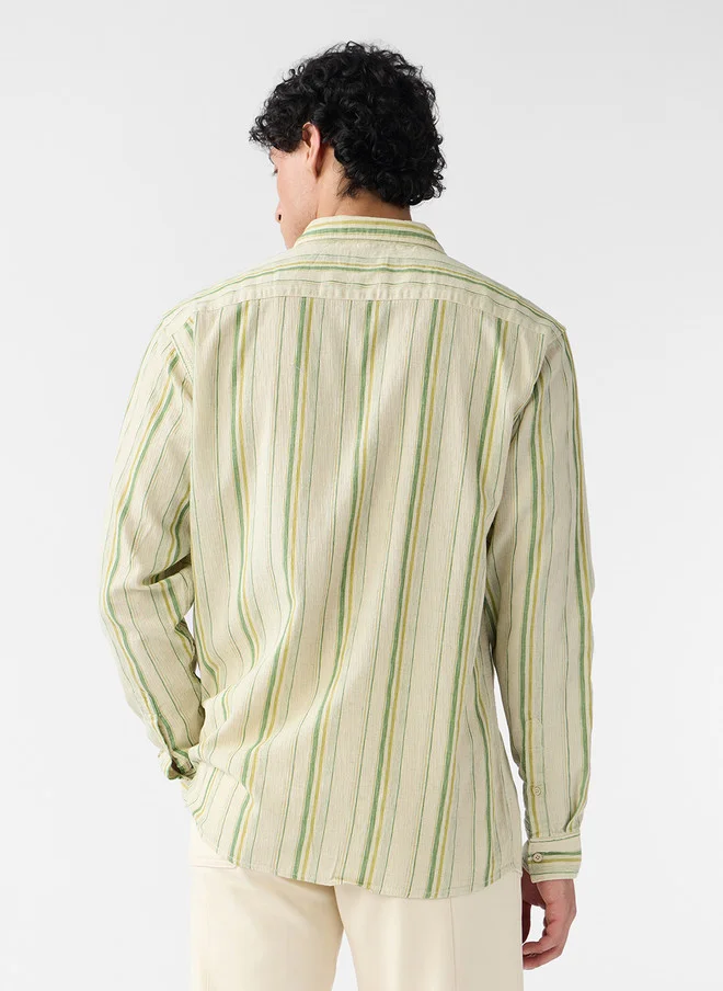 The Souled Store  The Souled Store Men Regular Fit Cotton Linen Textured Green Shirt  | Best Price UAE