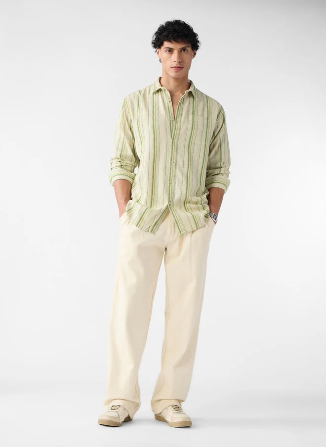 The Souled Store  The Souled Store Men Regular Fit Cotton Linen Textured Green Shirt  | Best Price UAE