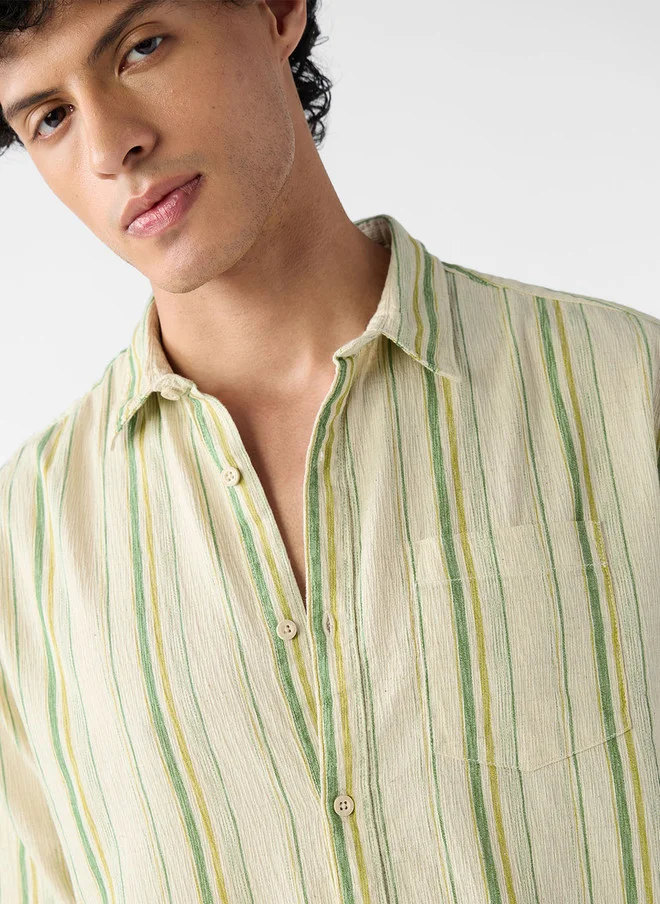 The Souled Store  The Souled Store Men Regular Fit Cotton Linen Textured Green Shirt  | Best Price UAE