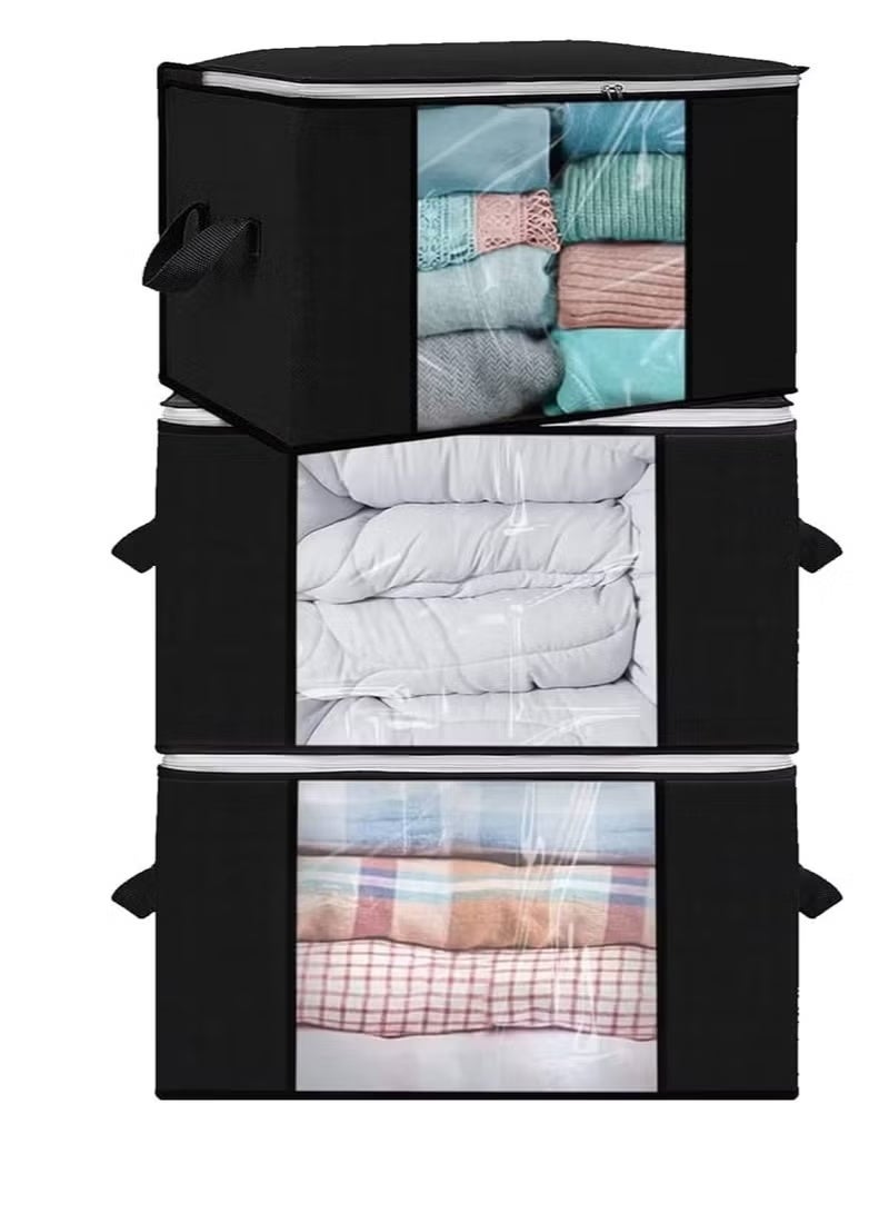(3قطعه) شنطة تخزين لترتيب وتخزين الملابس والبطاطين وكافة المفروشات(لون اسود) من الكابتونيه - Image 1