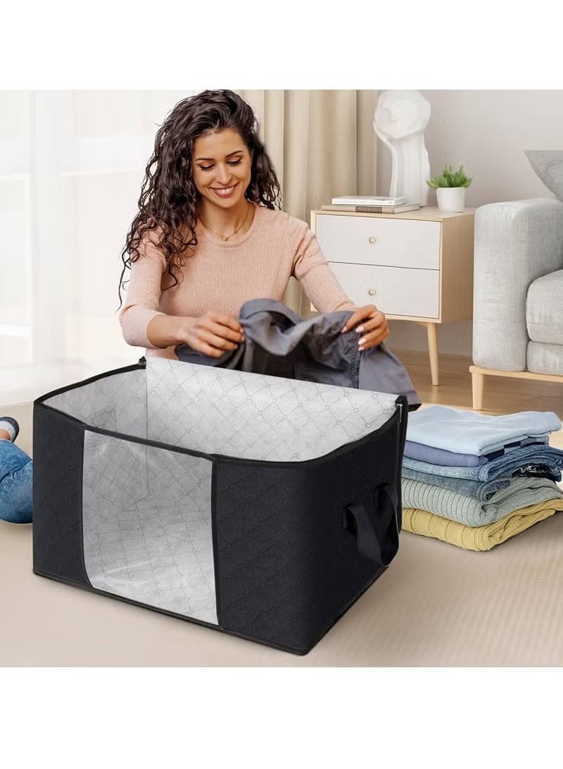 (3قطعه) شنطة تخزين لترتيب وتخزين الملابس والبطاطين وكافة المفروشات(لون اسود) من الكابتونيه - Image 3