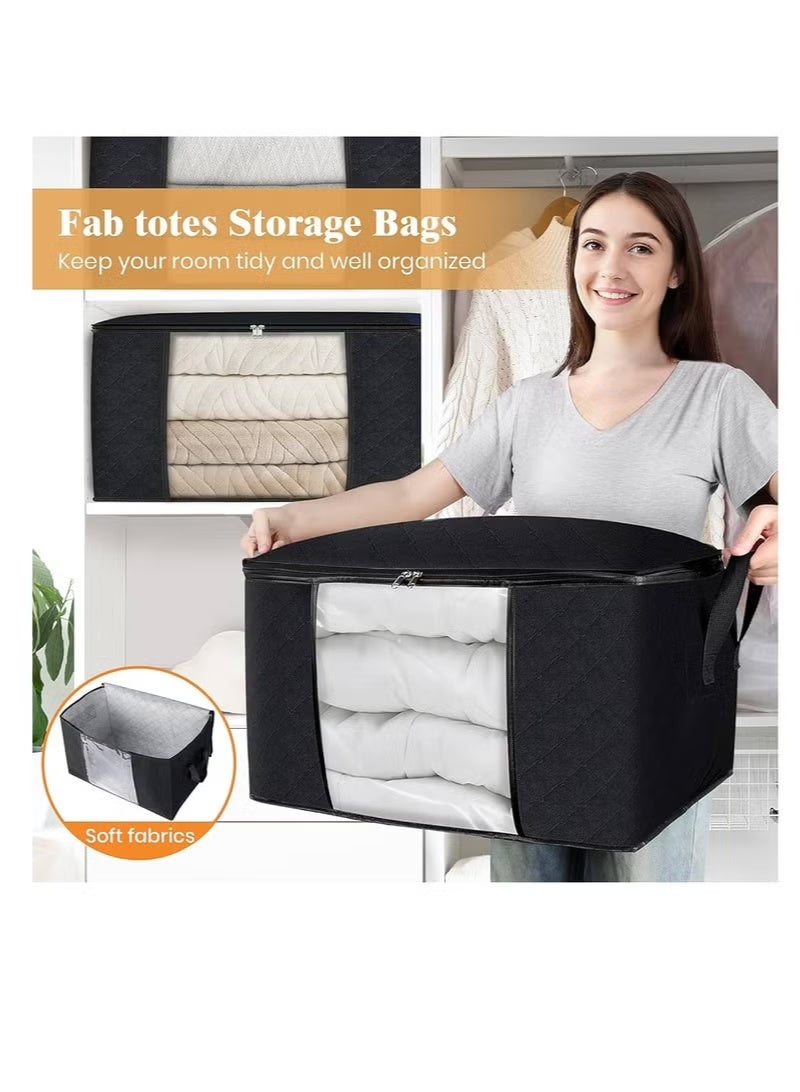 (3قطعه) شنطة تخزين لترتيب وتخزين الملابس والبطاطين وكافة المفروشات(لون اسود) من الكابتونيه - Image 4