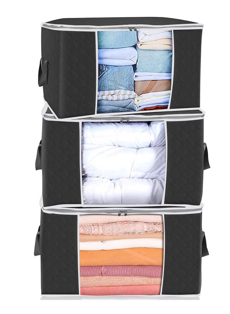 (3قطعه) شنطة تخزين لترتيب وتخزين الملابس والبطاطين وكافة المفروشات(لون اسود) من الكابتونيه - Image 2