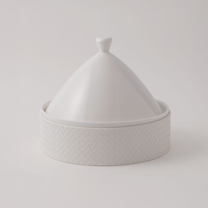 La Mesa Porcelain Tagine With Beige Leather Coat, White, 9.5" - Image 2