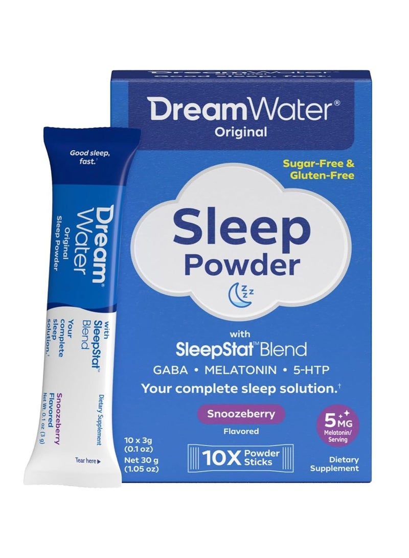 Dream Water Sleep Aid Powder Melatonin, Sugar-Free, Gluten-Free Snoozeberry 10 Count