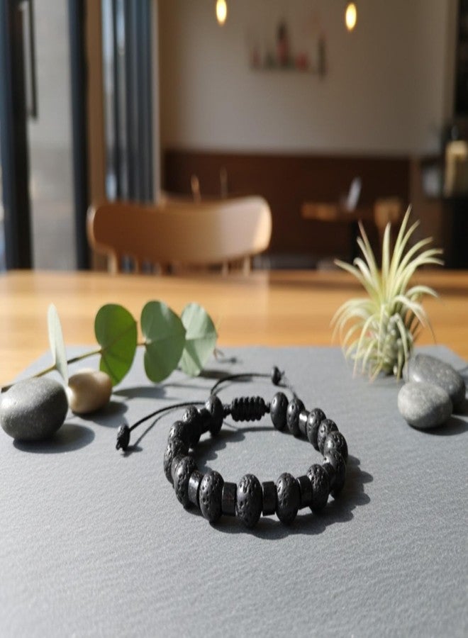 ANAIZA Black Lava Stone Beaded Bracelet for Men & Women – Adjustable Handmade Natural Volcanic Rock Energy Bracelet – Diffuser lava bead bracelet with Elastic Cord - Image 2