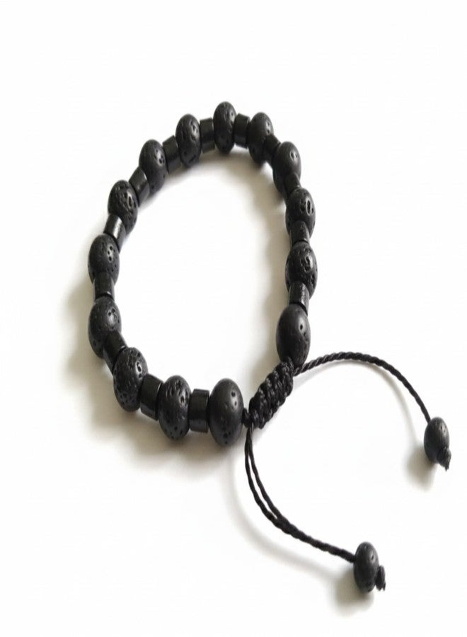ANAIZA Black Lava Stone Beaded Bracelet for Men & Women – Adjustable Handmade Natural Volcanic Rock Energy Bracelet – Diffuser lava bead bracelet with Elastic Cord - Image 1