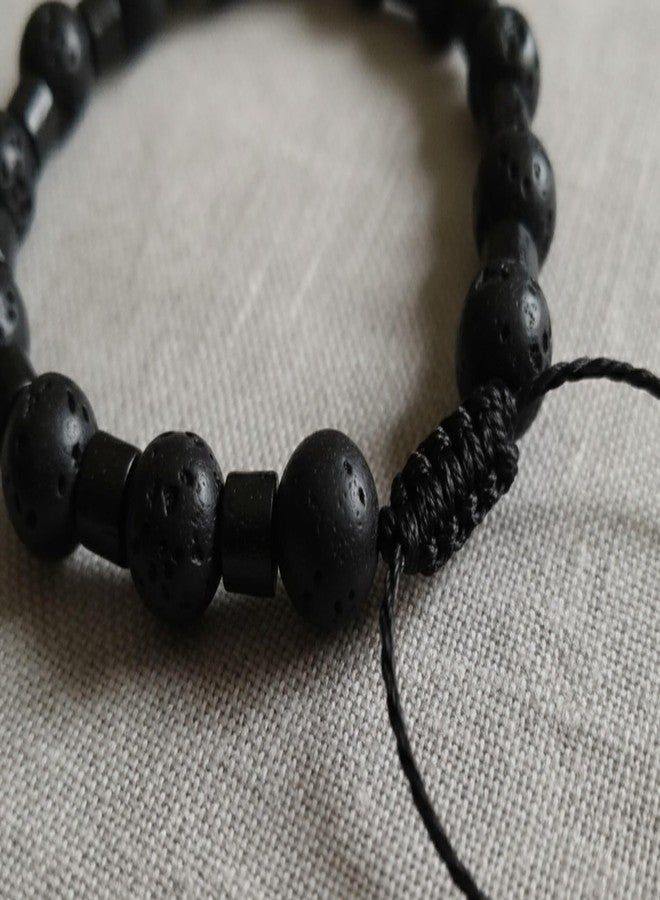 ANAIZA Black Lava Stone Beaded Bracelet for Men & Women – Adjustable Handmade Natural Volcanic Rock Energy Bracelet – Diffuser lava bead bracelet with Elastic Cord - Image 4