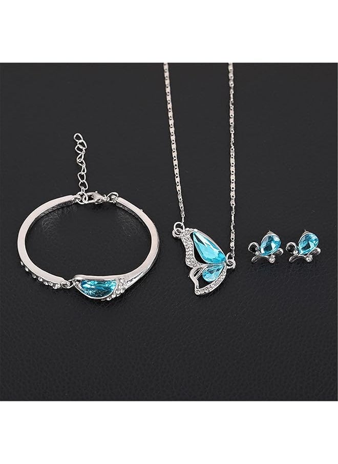 erorex - Butterfly Jewelry Set Butterfly Stylish Chain Pendant Necklace Silver Butterfly Pendant Necklace Earrings Bracelet Set Butterfly Necklace Birthstone Jewelry For Women Girls - Image 1