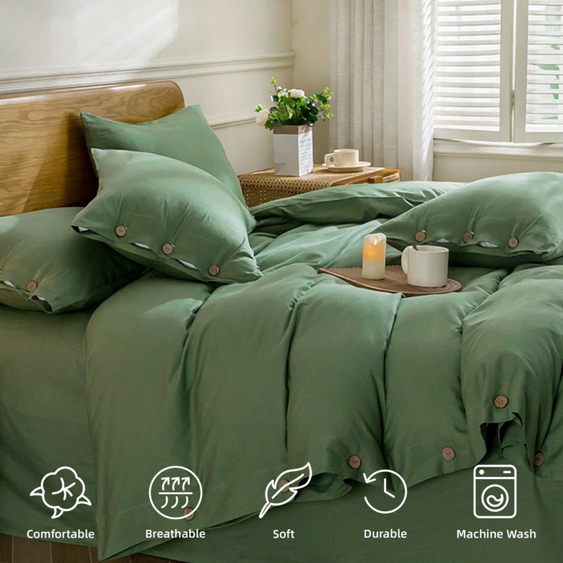 JELLYMONI Cotton Duvet Cover Cal King Size - Green Comforter Cover with Button 100% Washed Cotton 3PCS Breathable Soft Solid Bedding Set Duvet Cover 104Ã—98in & 2 Pillowcases (NO Comforter) - Image 4