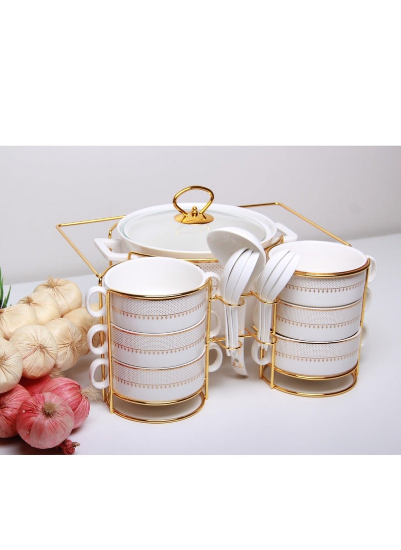 ماركة غير محددة - طقم شوربة من 15 قطعة وحامل معدني ، بتصميم راقي وجذاب - Image 1