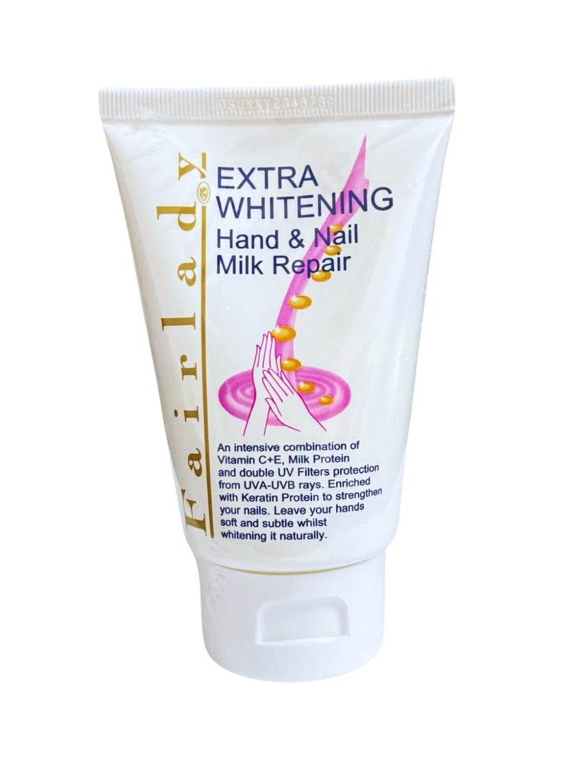 FAIRLADY EXT.WHITENING Fairlady Extra Whitening Hand & Nail Milk Repair Cream 100ml – Brightening Hand Cream with Vitamin C & E, Keratin – UV Protection – For Soft Hands & Strong Nails - Image 1