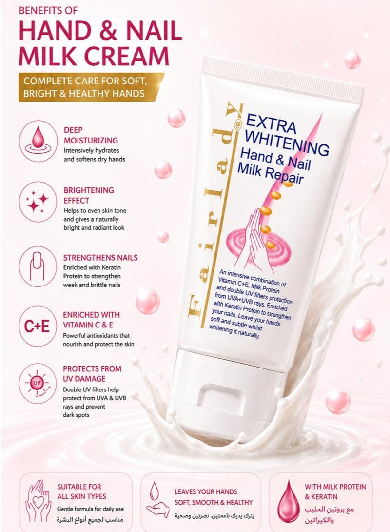 FAIRLADY EXT.WHITENING Fairlady Extra Whitening Hand & Nail Milk Repair Cream 100ml – Brightening Hand Cream with Vitamin C & E, Keratin – UV Protection – For Soft Hands & Strong Nails - Image 2