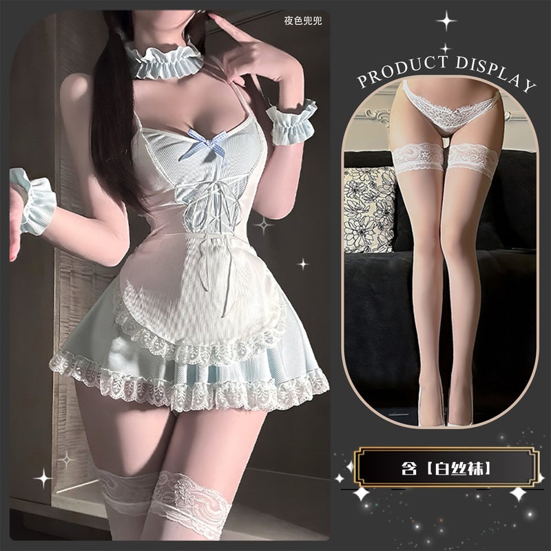 Women's Maid Style Role Play Costume Set, Elegant Fit & Flared Skirt Design, Soft Polyester Cosplay Outfit with Optional Stockings Accessories
