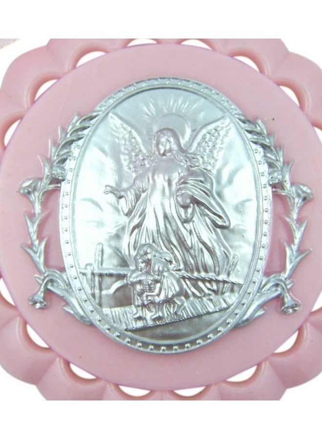 WJH Moulded Acrylic Pink Crib Medal with Guardian Angel for Baby Girl Nursery Decor, 3 1/2 Inch - Image 3