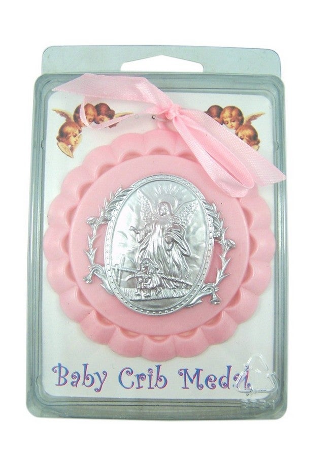 WJH Moulded Acrylic Pink Crib Medal with Guardian Angel for Baby Girl Nursery Decor, 3 1/2 Inch - Image 2