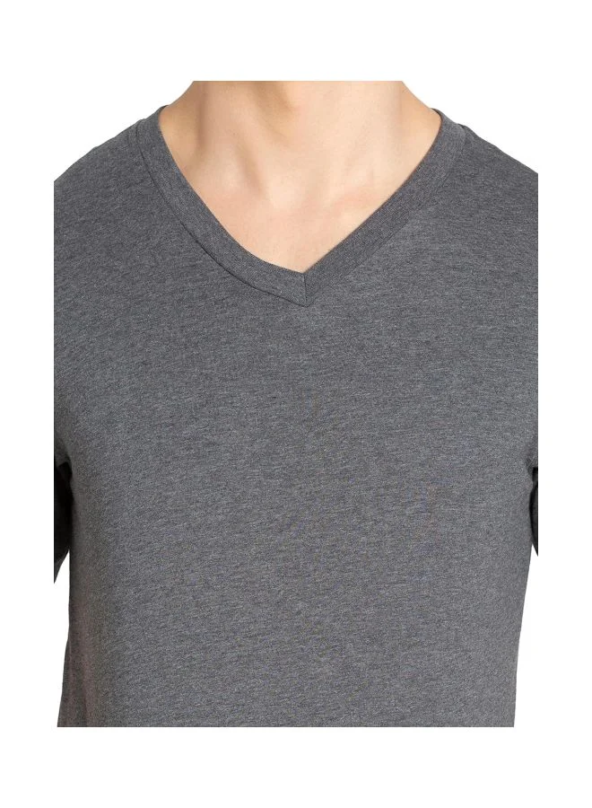 Jockey Charcoal Melange 2726 Men Super Combed Cotton Rich Solid V Neck Half Sleeve T Shirt for Men | Best Price UAE