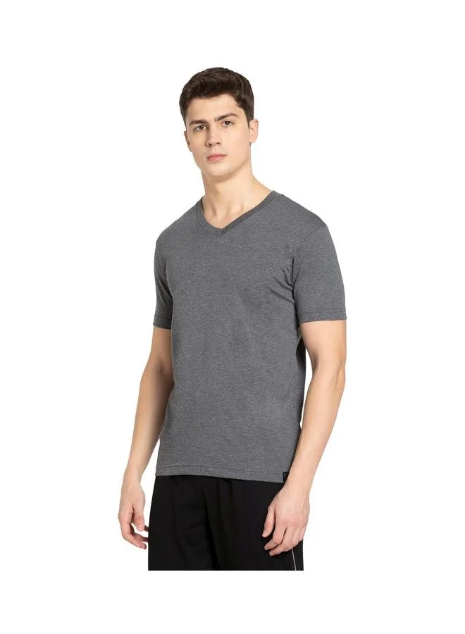 Jockey Charcoal Melange 2726 Men Super Combed Cotton Rich Solid V Neck Half Sleeve T Shirt for Men | Best Price UAE