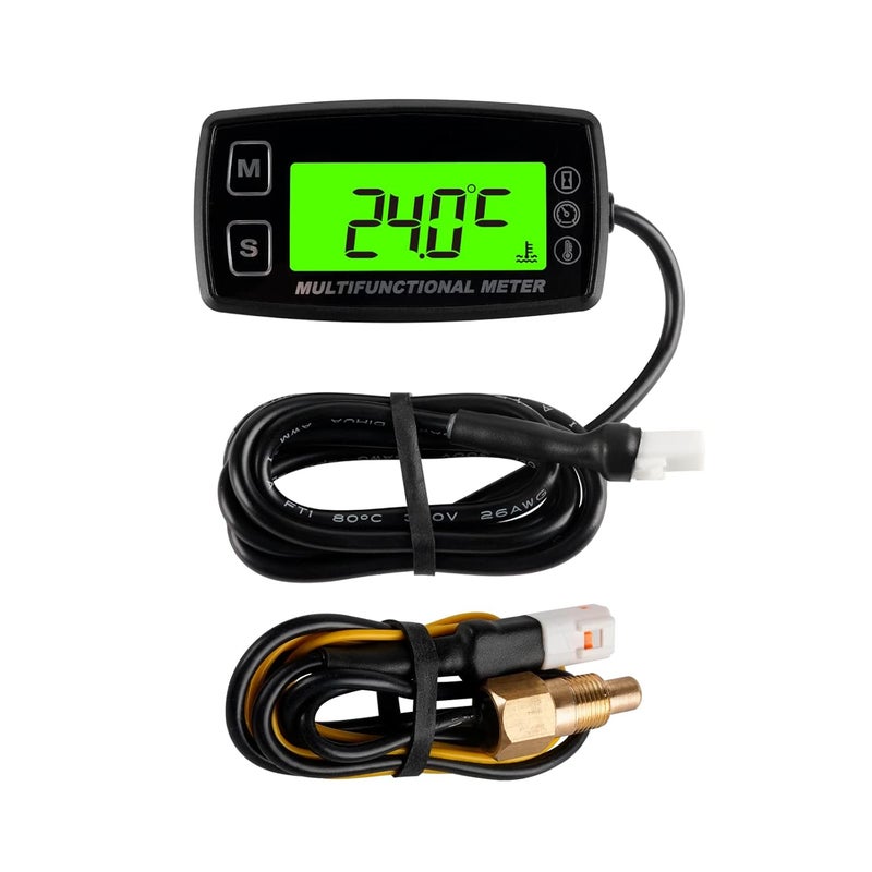 Runleader RL-HM035T-TS001 Digital Water and Oil Temp Meter Hours Tachometer, Backlight Display, Replaceable Battery and Waterproof Design. - Image 1