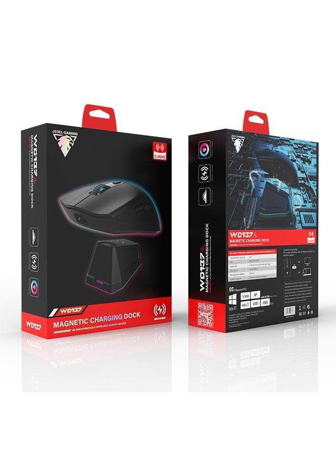 JeDEL - WD139 Wireless Bluetooth Gaming Mouse for Windows, Mac, IOS, Android, Computer Mice with USB Receiver, Lightweight Gaming Mouse with Magnetic RGB Charging Dock, 800/1200/1600 DPI, Black - Image 1