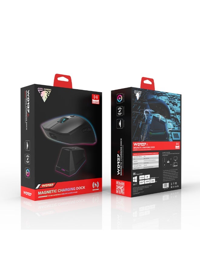 Wireless Bluetooth Gaming Mouse for Windows, Mac, IOS, Android, Computer Mice with USB Receiver, Lightweight Gaming Mouse with Magnetic RGB Charging Dock, 800/1200/1600 DPI, Black