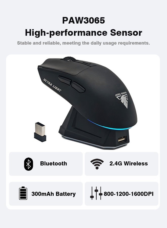 Wireless Bluetooth Gaming Mouse for Windows, Mac, IOS, Android, Computer Mice with USB Receiver, Lightweight Gaming Mouse with Magnetic RGB Charging Dock, 800/1200/1600 DPI, Black - Image 5