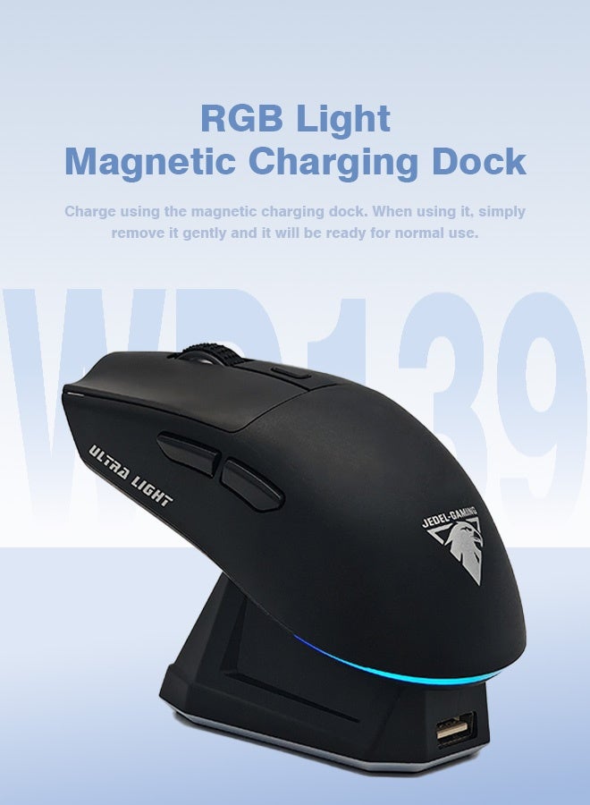 Wireless Bluetooth Gaming Mouse for Windows, Mac, IOS, Android, Computer Mice with USB Receiver, Lightweight Gaming Mouse with Magnetic RGB Charging Dock, 800/1200/1600 DPI, Black - Image 2
