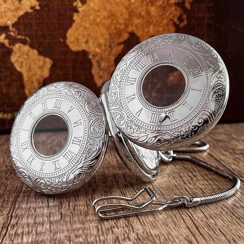 VIGOROSO Mechanical Hand-Wind Pocket Watch for Men, Half Hunter Double Covers 24-Hour Day Moon Phase, Luxury Watches with Tourbillon in Box - Image 4