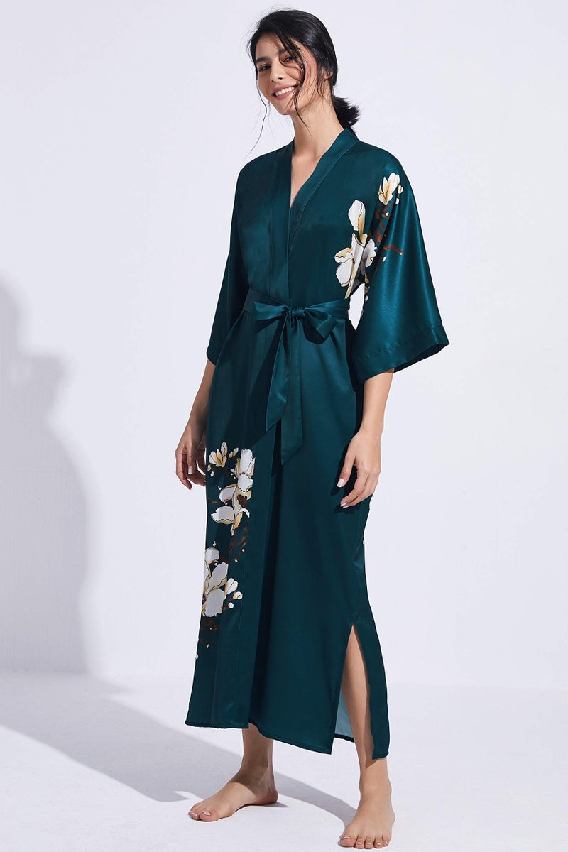 PRODESIGN Long Gradient Watercolor Satin Sleepwear Robe and Nightgown - Image 3