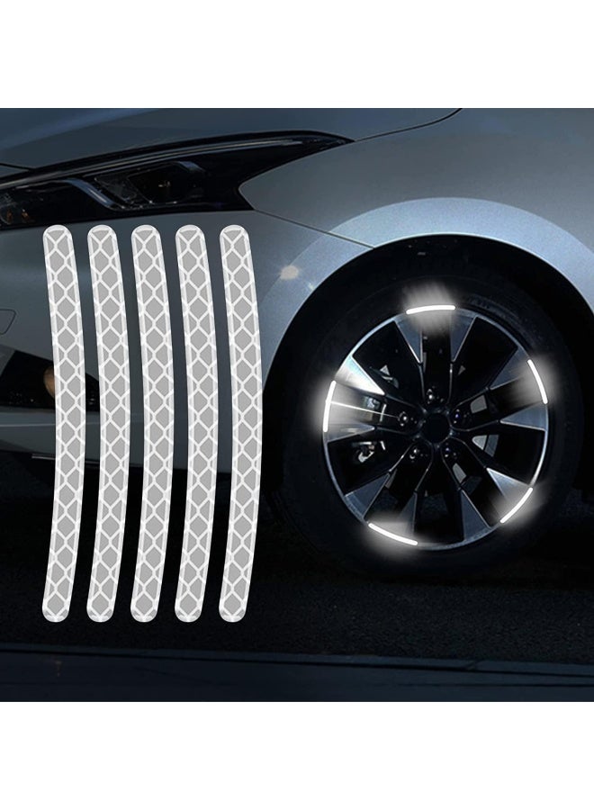 Premify 20 قطعة من ملصقات السيارات العاكسة، شريط حافة العجلة لعجلات الدراجات النارية والسيارات والدراجات الهوائية والدراجات الليلية عاكسة للضوء شريط زخرفي عالمي (أبيض) - Image 1