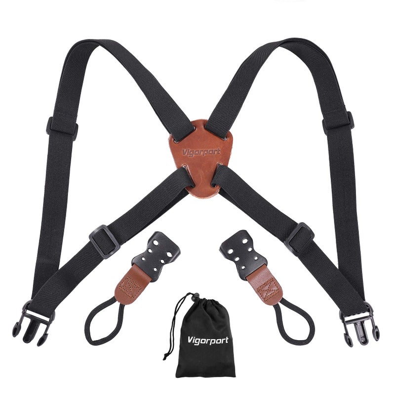 Vigorport Camera Strap,Cross Shoulder Straps for Binoculars, Rangefinders,Harness Strap Compatible with Canon, Nikon, Sony and DSLR SLR Cameras-Brown - Image 1