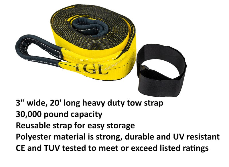 TGL Heavy Duty Tow Strap, 3" x 20', 30,000 lb Break Strength Tree Saver Winch & Recovery Rope, Reinforced Loops - Emergency Strap for Truck, UTV, ATV - Compatible with Jeep Accessories, Ford, Toyota. - Image 3