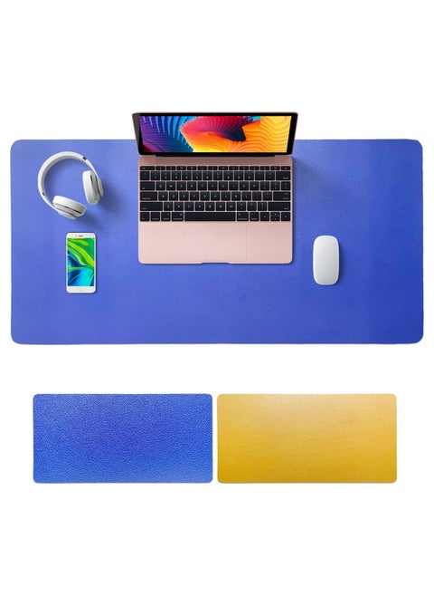 Desk Pad PU Computer Mouse Pad Office Desk Mat Gaming Mouse Pad Non-Slip Waterproof Dual-Side Use Desk Mat Protector 80cm x 40cm Yellow Blue