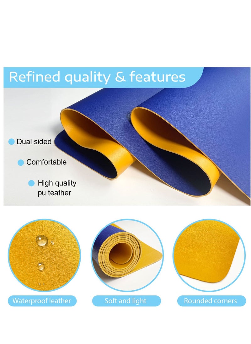 SKY-TOUCH - Desk Pad PU Computer Mouse Pad Office Desk Mat Gaming Mouse Pad Non-Slip Waterproof Dual-Side Use Desk Mat Protector 80cm x 40cm Yellow Blue - Image 1