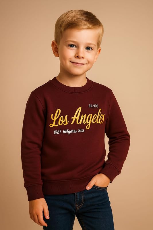 Krystle Kids Winter Sweatshirt- Graphic Crewneck Pullover, Cozy Fleece Top for Boys & Girls (Maroon,6-7 Years) - Image 2